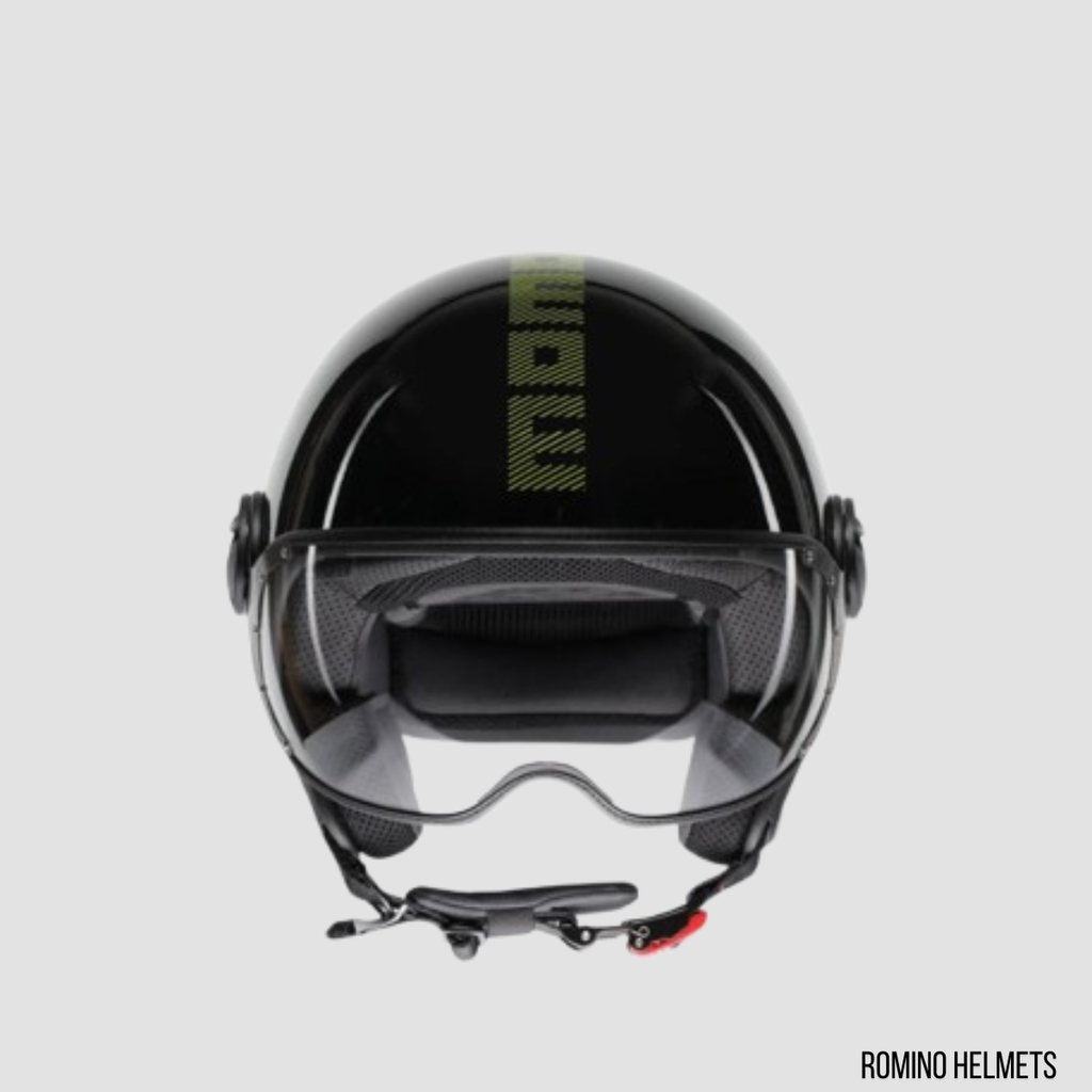 CASCO MOMO DESIGN FGTR CLASSIC STRIPES NERO LUCIDO/GIALLO