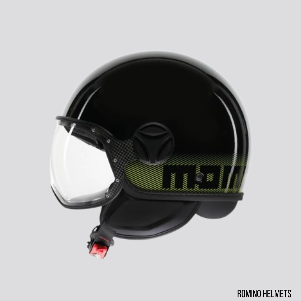CASCO MOMO DESIGN FGTR CLASSIC STRIPES NERO LUCIDO/GIALLO