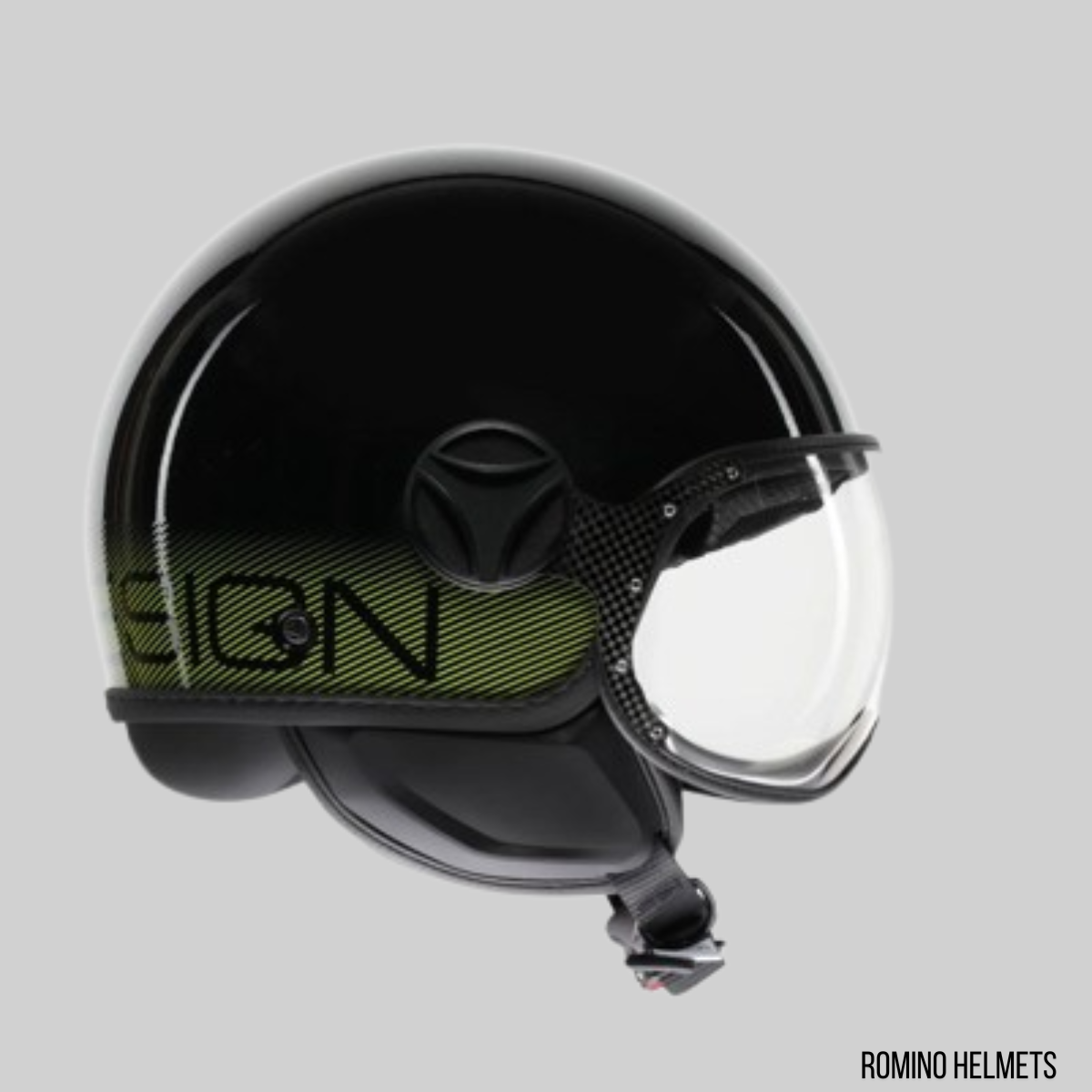 CASCO MOMO DESIGN FGTR CLASSIC STRIPES NERO LUCIDO/GIALLO
