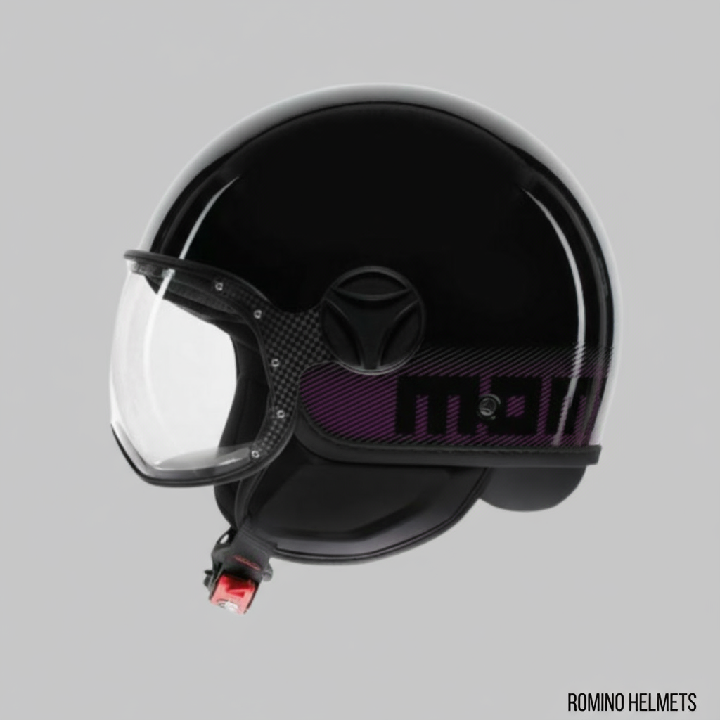 CASCO MOMO DESIGN FGTR CLASSIC STRIPES NERO LUCIDO/FUXIA