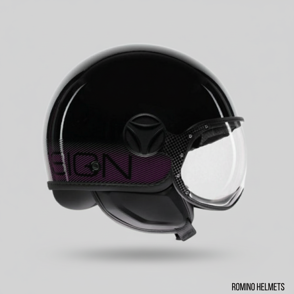 CASCO MOMO DESIGN FGTR CLASSIC STRIPES NERO LUCIDO/FUXIA